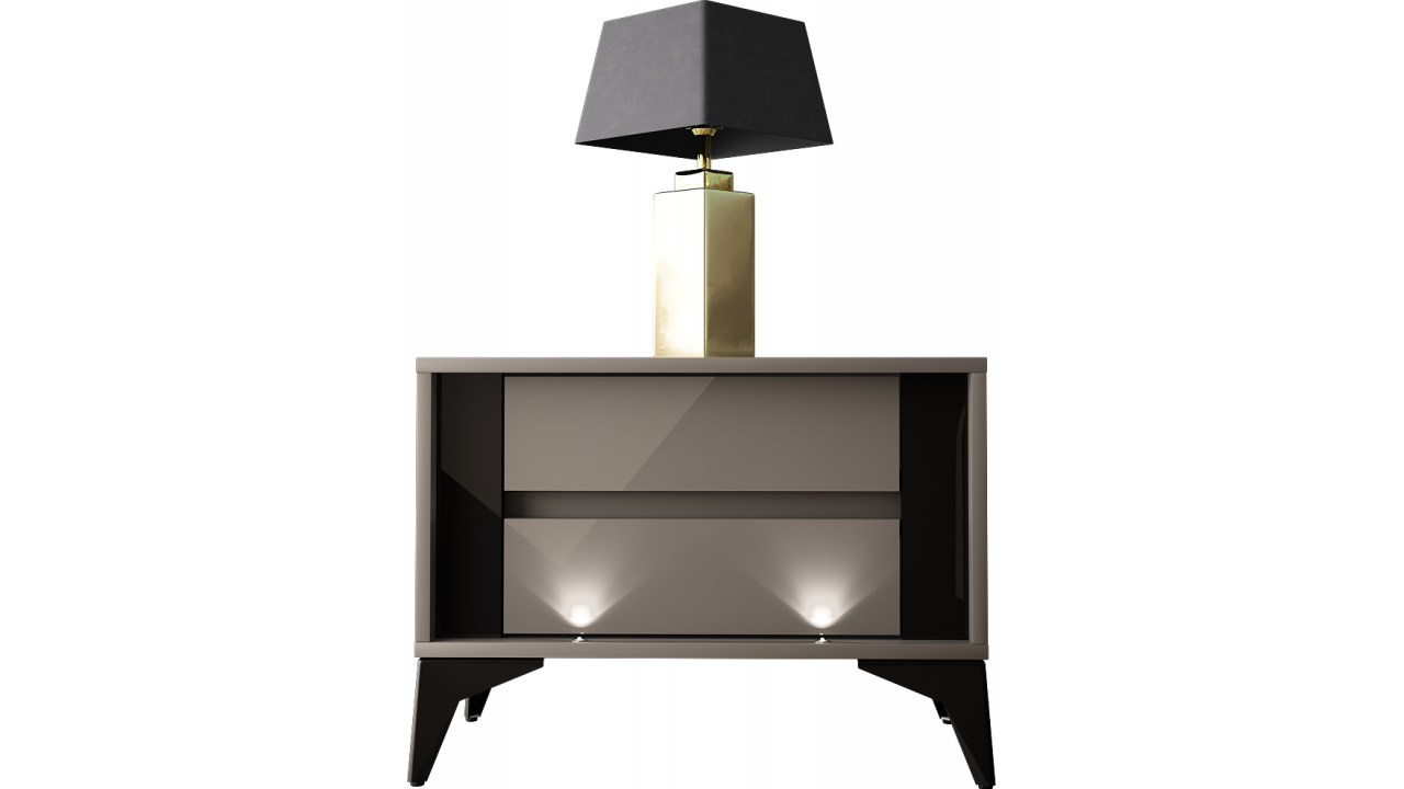 NIGHTSTAND 61CM WITH 2 DRAWERS ON BLACK LEGS - EVEL 4