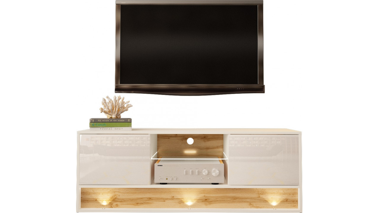 TV STAND 140CM WITH OAK WOOD INSET - VISION 3