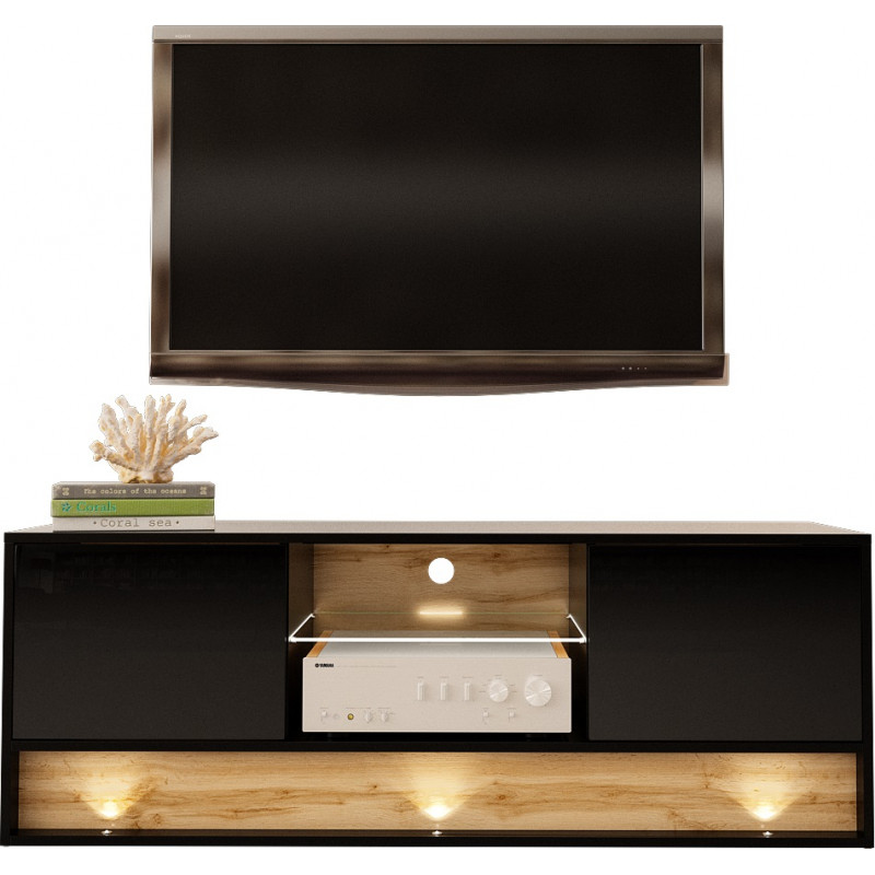 TV STAND 140CM WITH OAK WOOD INSET - VISION 3