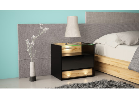 NIGHTSTAND 55CM WITH GLASSED TOP AND POSSIBLE OAK WOOD INSET - VISION 5